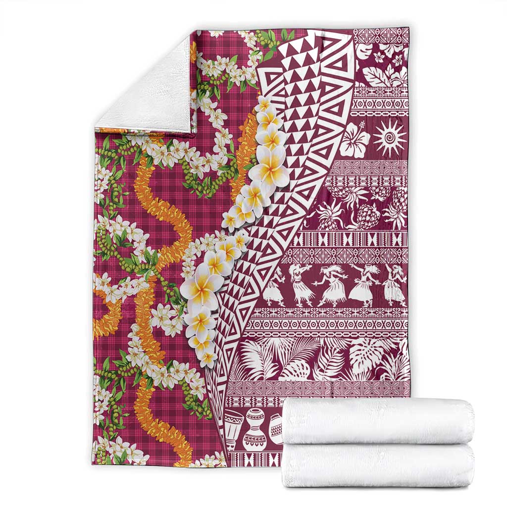 Hawaiian Plumeria Lei Blanket Kakau Motifs and Palaka Half Style Pink Color - Polynesian Pride