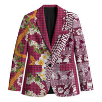 Hawaiian Plumeria Lei Blazer Kakau Motifs and Palaka Half Style Pink Color - Polynesian Pride