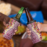 Hawaiian Plumeria Lei 4 in 1 Can Cooler Tumbler Kakau Motifs and Palaka Half Style Pink Color - Polynesian Pride