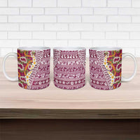 Hawaiian Plumeria Lei Ceramic Mug Kakau Motifs and Palaka Half Style Pink Color - Polynesian Pride