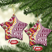 Hawaiian Plumeria Lei Ceramic Ornament Kakau Motifs and Palaka Half Style Pink Color - Polynesian Pride