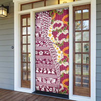 Hawaiian Plumeria Lei Door Cover Kakau Motifs and Palaka Half Style Pink Color - Polynesian Pride