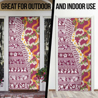 Hawaiian Plumeria Lei Door Cover Kakau Motifs and Palaka Half Style Pink Color - Polynesian Pride