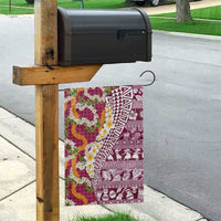 Hawaiian Plumeria Lei Garden Flag Kakau Motifs and Palaka Half Style Pink Color - Polynesian Pride