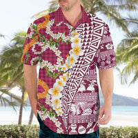 Hawaiian Plumeria Lei Hawaiian Shirt Kakau Motifs and Palaka Half Style Pink Color - Polynesian Pride