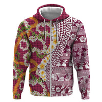 Hawaiian Plumeria Lei Hoodie Kakau Motifs and Palaka Half Style Pink Color - Polynesian Pride
