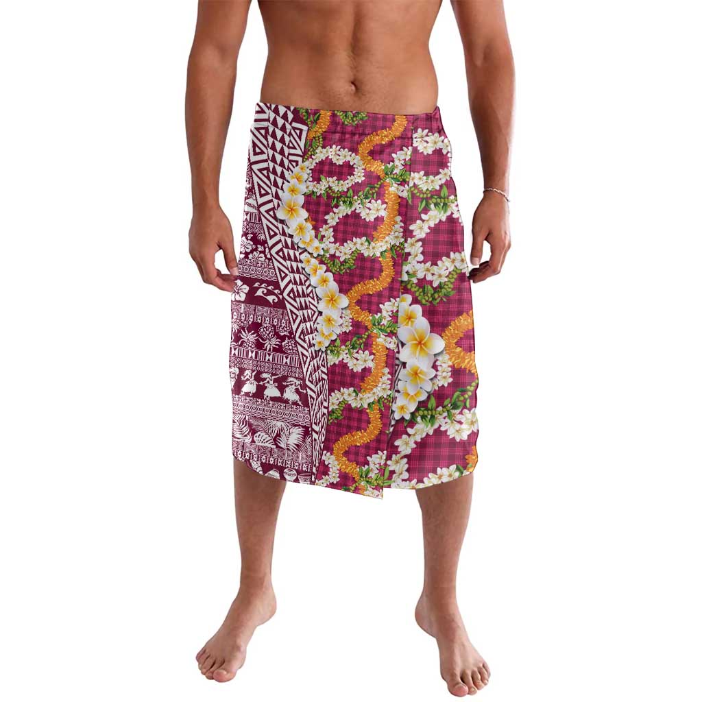 Hawaiian Plumeria Lei Lavalava Kakau Motifs and Palaka Half Style Pink Color LT03 Pink - Polynesian Pride