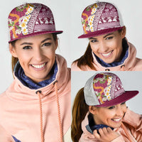 Hawaiian Plumeria Lei Mesh Trucker Cap Kakau Motifs and Palaka Half Style Pink Color - Polynesian Pride