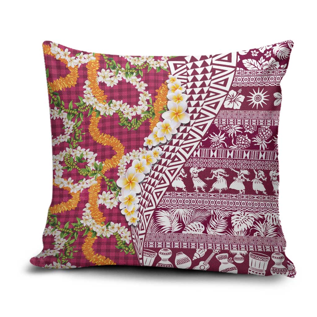 Hawaiian Plumeria Lei Pillow Cover Kakau Motifs and Palaka Half Style Pink Color - Polynesian Pride