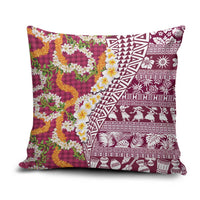 Hawaiian Plumeria Lei Pillow Cover Kakau Motifs and Palaka Half Style Pink Color - Polynesian Pride