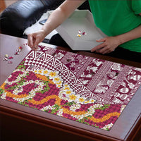 Hawaiian Plumeria Lei Puzzle Kakau Motifs and Palaka Half Style Pink Color - Polynesian Pride