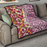 Hawaiian Plumeria Lei Quilt Kakau Motifs and Palaka Half Style Pink Color - Polynesian Pride