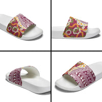 Hawaiian Plumeria Lei Slide Sandals Kakau Motifs and Palaka Half Style Pink Color LT03 - Polynesian Pride