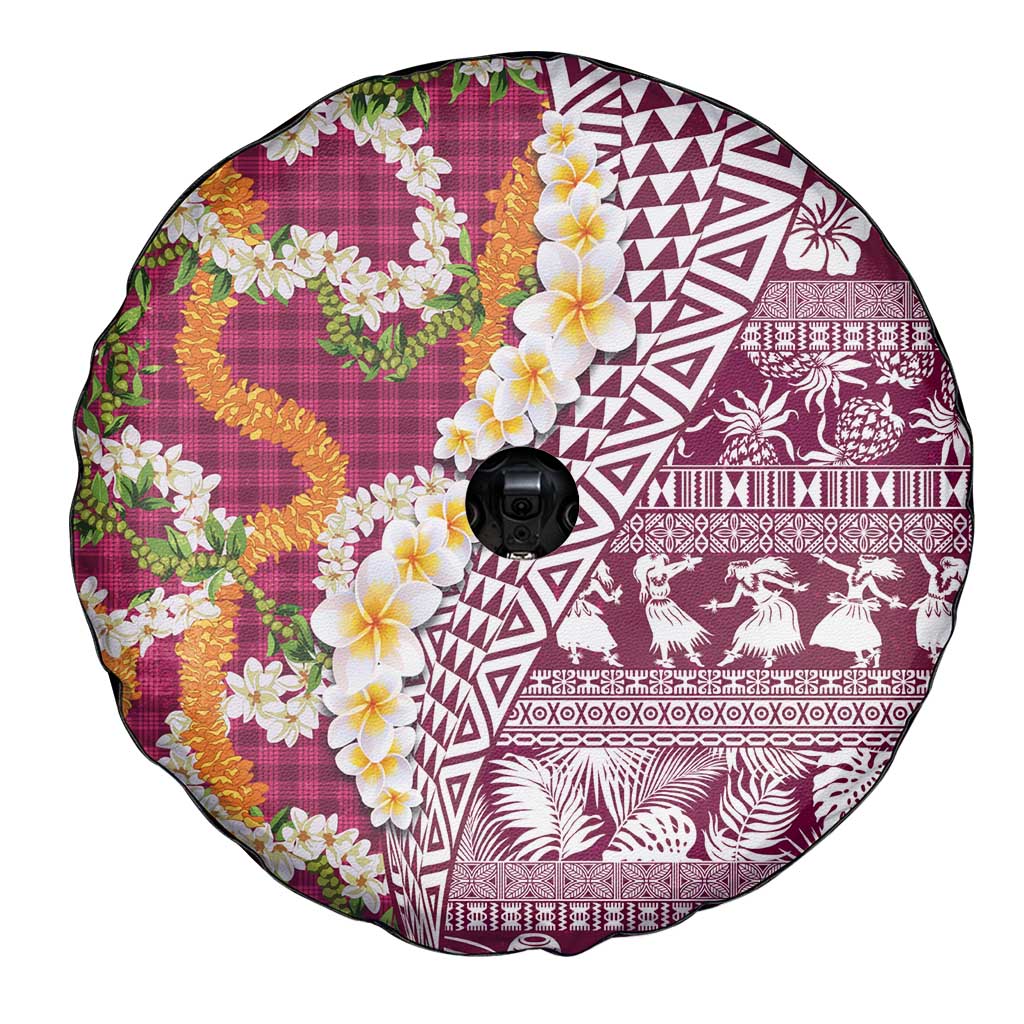 Hawaiian Plumeria Lei Spare Tire Cover Kakau Motifs and Palaka Half Style Pink Color - Polynesian Pride