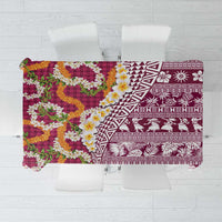 Hawaiian Plumeria Lei Tablecloth Kakau Motifs and Palaka Half Style Pink Color - Polynesian Pride