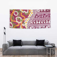 Hawaiian Plumeria Lei Tapestry Kakau Motifs and Palaka Half Style Pink Color - Polynesian Pride