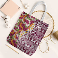 Hawaiian Plumeria Lei Tote Bag Kakau Motifs and Palaka Half Style Pink Color - Polynesian Pride