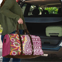 Hawaiian Plumeria Lei Travel Bag Kakau Motifs and Palaka Half Style Pink Color - Polynesian Pride