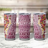 Hawaiian Plumeria Lei Tumbler Cup Kakau Motifs and Palaka Half Style Pink Color - Polynesian Pride