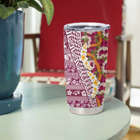 Hawaiian Plumeria Lei Tumbler Cup Kakau Motifs and Palaka Half Style Pink Color - Polynesian Pride