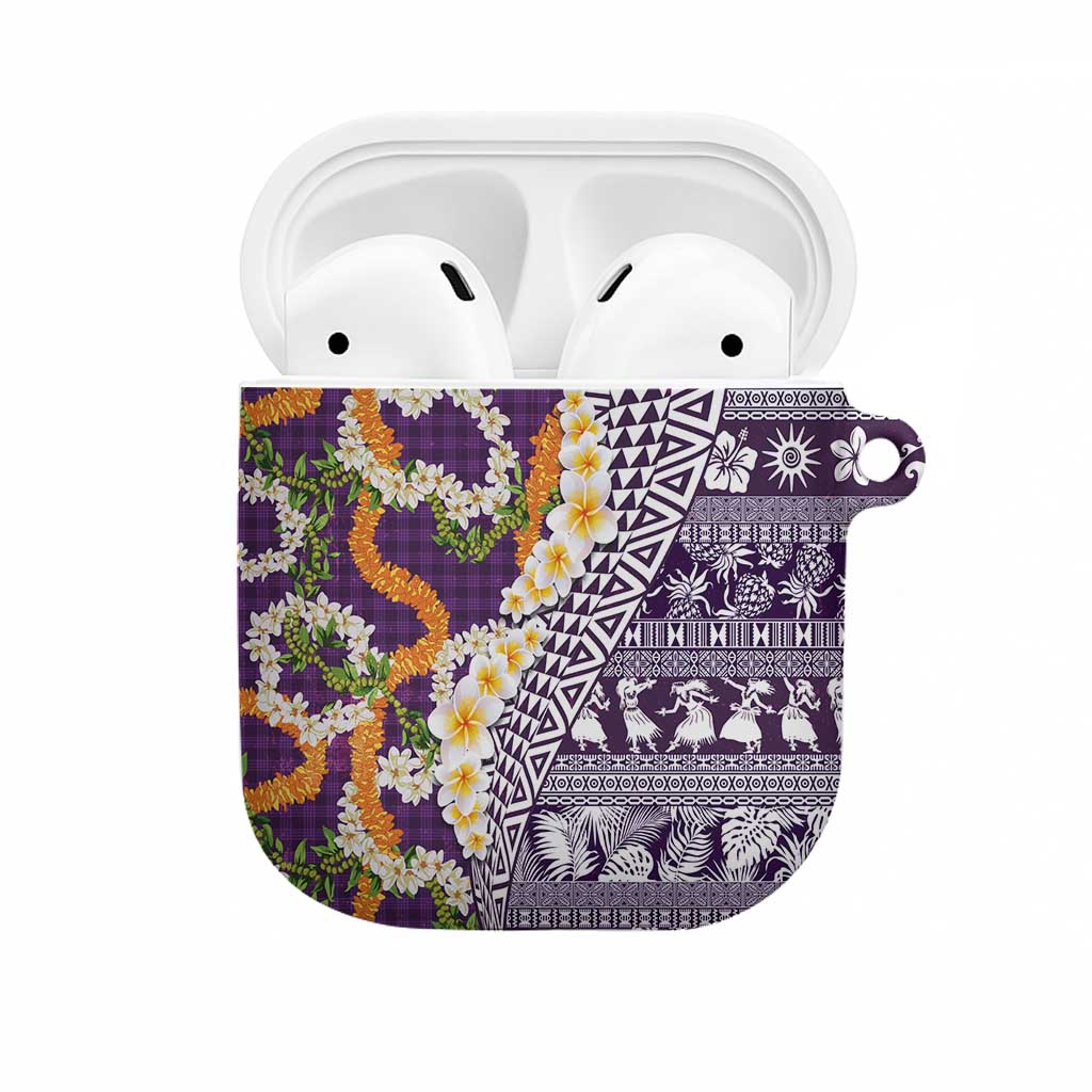 Hawaiian Plumeria Lei AirPods Case Kakau Motifs and Palaka Half Style Purple Color LT03 Purple - Polynesian Pride