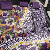 Hawaiian Plumeria Lei Back Car Seat Cover Kakau Motifs and Palaka Half Style Purple Color - Polynesian Pride