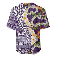 Hawaiian Plumeria Lei Baseball Jersey Kakau Motifs and Palaka Half Style Purple Color - Polynesian Pride