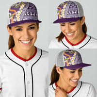Hawaiian Plumeria Lei Baseball Net Cap Kakau Motifs and Palaka Half Style Purple Color - Polynesian Pride