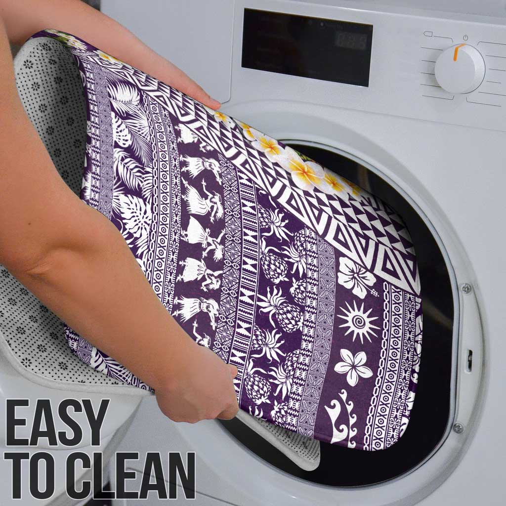 Hawaiian Plumeria Lei Bathroom Set Kakau Motifs and Palaka Half Style Purple Color - Polynesian Pride