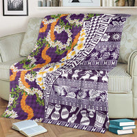Hawaiian Plumeria Lei Blanket Kakau Motifs and Palaka Half Style Purple Color - Polynesian Pride