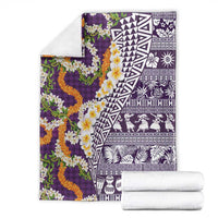 Hawaiian Plumeria Lei Blanket Kakau Motifs and Palaka Half Style Purple Color - Polynesian Pride