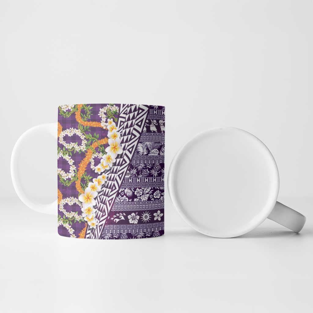 Hawaiian Plumeria Lei Ceramic Mug Kakau Motifs and Palaka Half Style Purple Color - Polynesian Pride