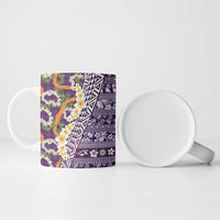 Hawaiian Plumeria Lei Ceramic Mug Kakau Motifs and Palaka Half Style Purple Color - Polynesian Pride