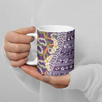 Hawaiian Plumeria Lei Ceramic Mug Kakau Motifs and Palaka Half Style Purple Color - Polynesian Pride