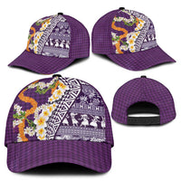 Hawaiian Plumeria Lei Classic Cap Kakau Motifs and Palaka Half Style Purple Color - Polynesian Pride