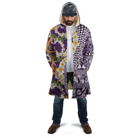 Hawaiian Plumeria Lei Cloak Kakau Motifs and Palaka Half Style Purple Color - Polynesian Pride