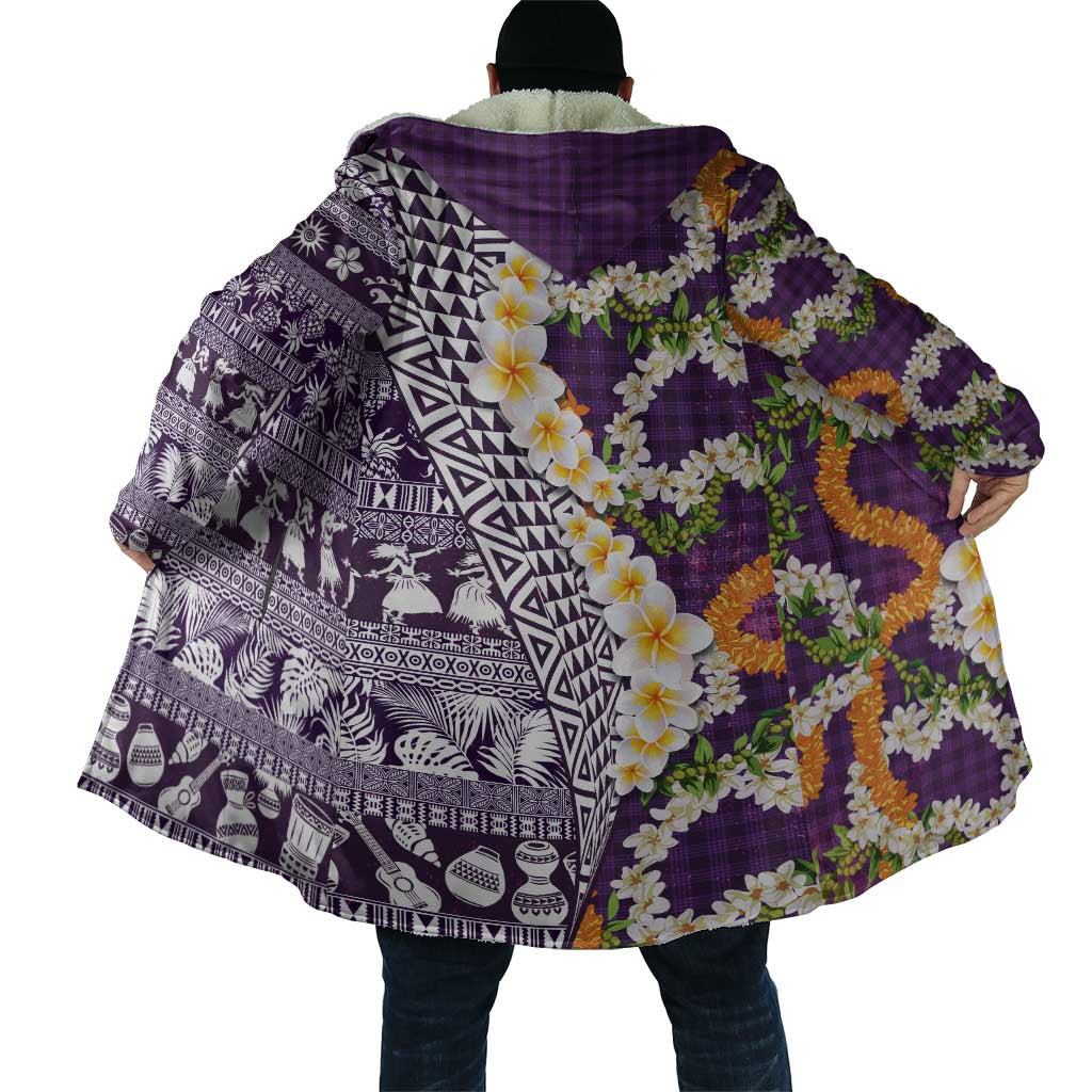 Hawaiian Plumeria Lei Cloak Kakau Motifs and Palaka Half Style Purple Color - Polynesian Pride