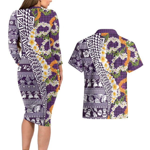 Personalised Hawaii Couples Matching Tank Maxi Dress and Hawaiian Shirt Maui Be Strong Kakau Purple Version LT01 main image 0