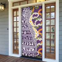 Hawaiian Plumeria Lei Door Cover Kakau Motifs and Palaka Half Style Purple Color - Polynesian Pride
