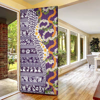 Hawaiian Plumeria Lei Door Cover Kakau Motifs and Palaka Half Style Purple Color - Polynesian Pride