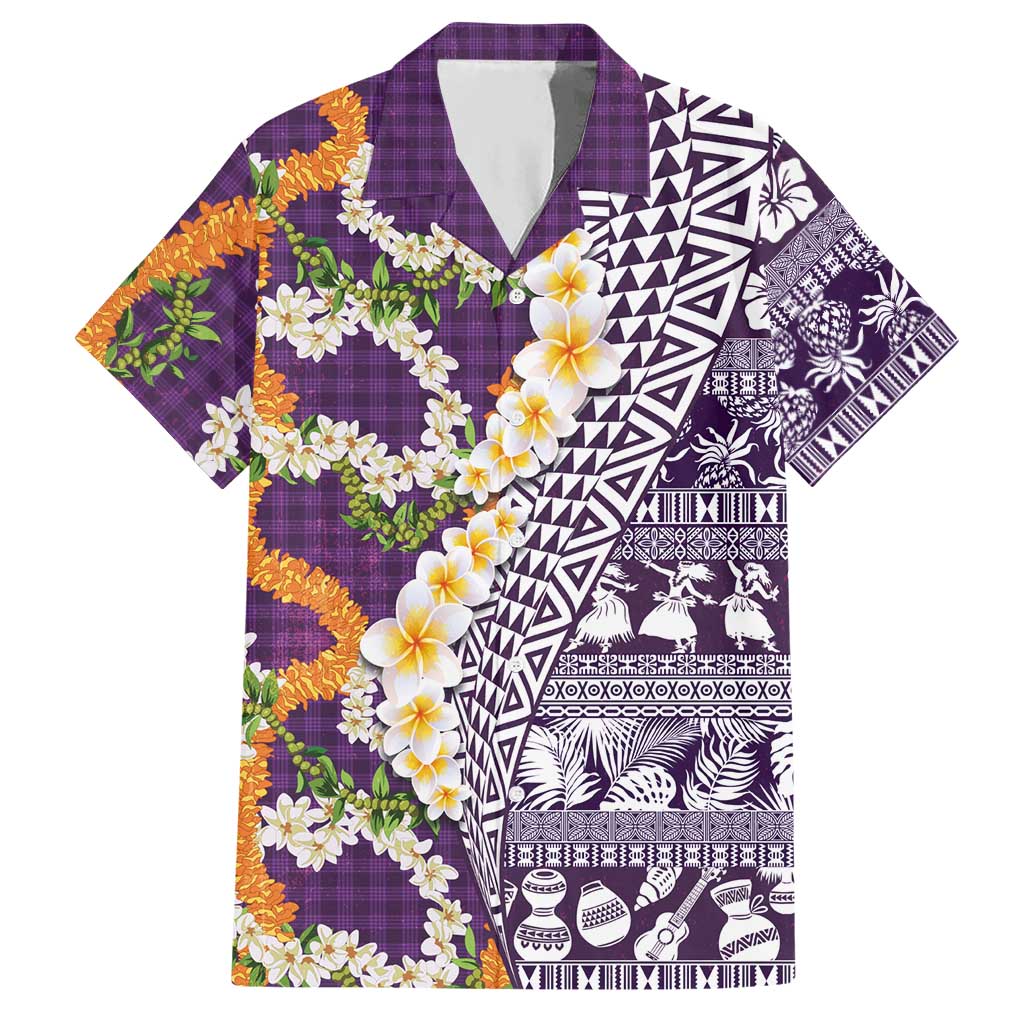 Hawaiian Plumeria Lei Hawaiian Shirt Kakau Motifs and Palaka Half Style Purple Color - Polynesian Pride