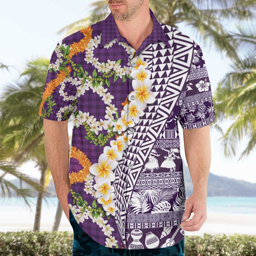 Hawaiian Plumeria Lei Hawaiian Shirt Kakau Motifs and Palaka Half Style Purple Color - Polynesian Pride