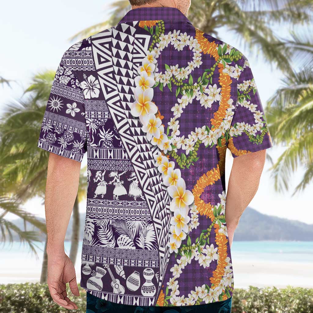 Hawaiian Plumeria Lei Hawaiian Shirt Kakau Motifs and Palaka Half Style Purple Color - Polynesian Pride