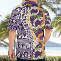 Hawaiian Plumeria Lei Hawaiian Shirt Kakau Motifs and Palaka Half Style Purple Color - Polynesian Pride
