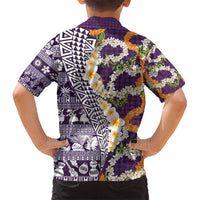 Hawaiian Plumeria Lei Kid Hawaiian Shirt Kakau Motifs and Palaka Half Style Purple Color - Polynesian Pride