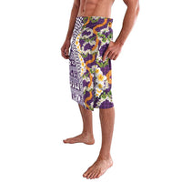 Hawaiian Plumeria Lei Lavalava Kakau Motifs and Palaka Half Style Purple Color - Polynesian Pride