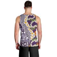 Hawaiian Plumeria Lei Men Tank Top Kakau Motifs and Palaka Half Style Purple Color - Polynesian Pride
