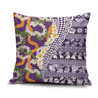 Hawaiian Plumeria Lei Pillow Cover Kakau Motifs and Palaka Half Style Purple Color - Polynesian Pride