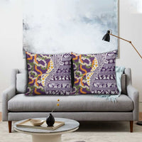 Hawaiian Plumeria Lei Pillow Cover Kakau Motifs and Palaka Half Style Purple Color - Polynesian Pride