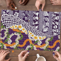 Hawaiian Plumeria Lei Puzzle Kakau Motifs and Palaka Half Style Purple Color - Polynesian Pride